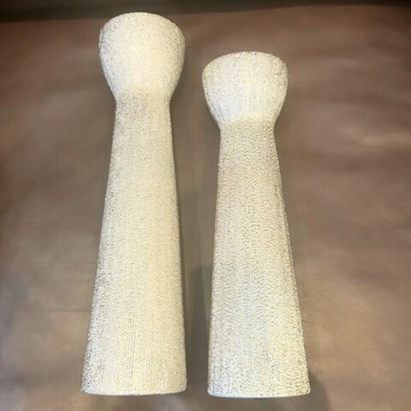 NWOT Set of 2 Luxury Champagne Beaded Ceramic Decorative Candle Holders - Picture 10 of 16